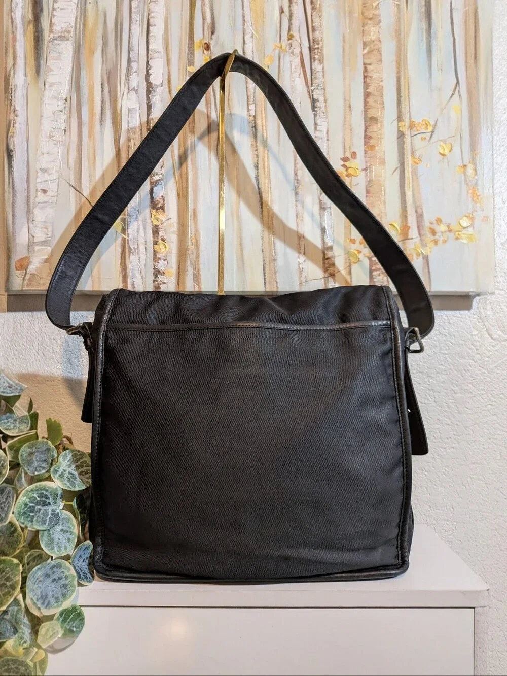 Coach Black Canvas with Leather Trim Laptop Portagolio Satchel Adjustable Stra